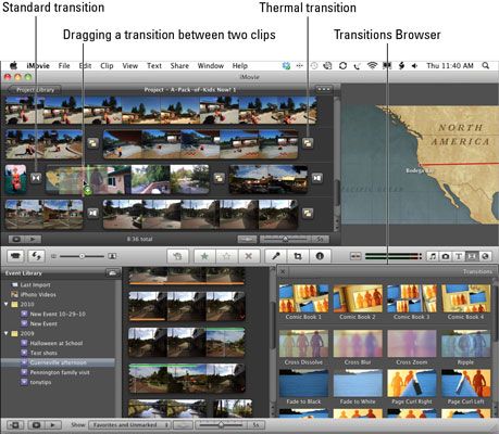 Photographie - Ajouter transitions entre les clips vidéo projet iMovie dans iLife '11