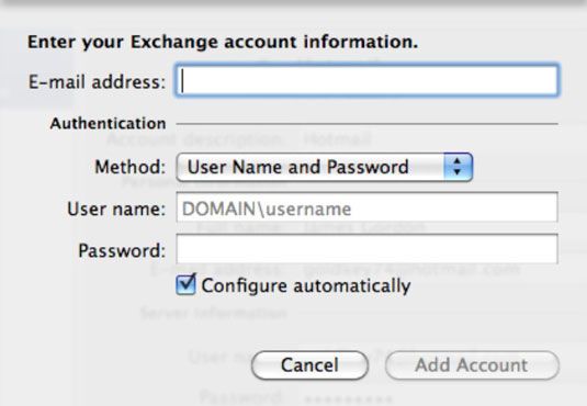 Photographie - Ajout de comptes de change à une identité d'Outlook dans Office 2011 pour Mac