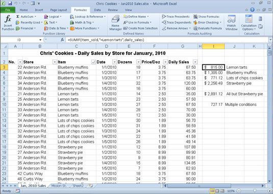 Photographie - Ajout avec les fonctions de somme et de SUMIF de Excel 2010