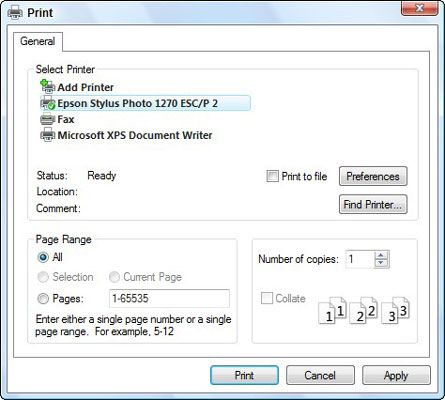 Réglez votre imprimante's settings in the Print dialog box.