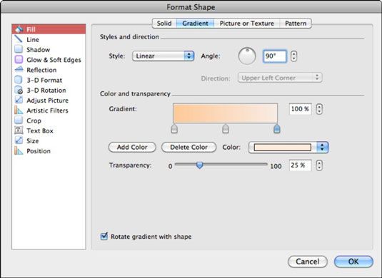 Photographie - Application d'un remplissage dégradé à une forme dans Office 2011 pour Mac