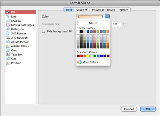 Photographie - Application d'un remplissage solide à une forme dans Office 2011 pour Mac