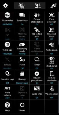Photographie - Paramètres de l'appareil photo de base des options sur le Samsung Galaxy S 5