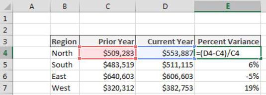 Photographie - Calcul de la variance pour cent dans Excel