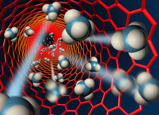 Les molécules circulant dans un nanotube de carbone à filtrer les contaminants. [Source: Photo de Lawrenc