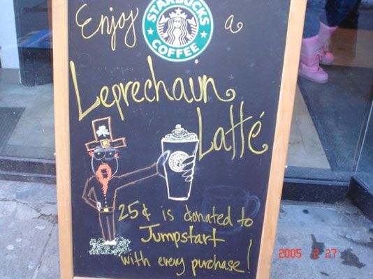 Starbucks' New England stores and Boston-based Jumpstart teamed up for Leprechaun Lattes.