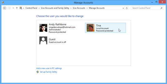 Photographie - Changer le compte d'un utilisateur existant dans Windows 8