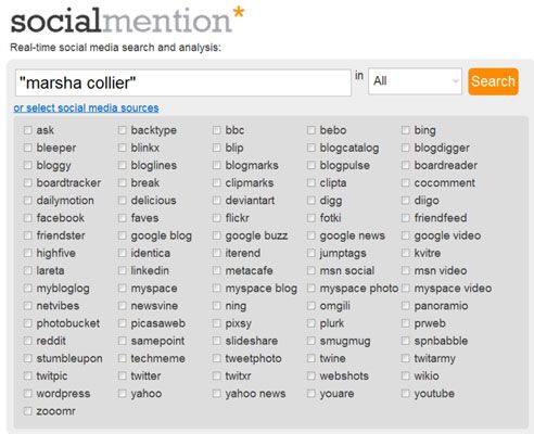 Social Mention recherche un grand nombre de sites.