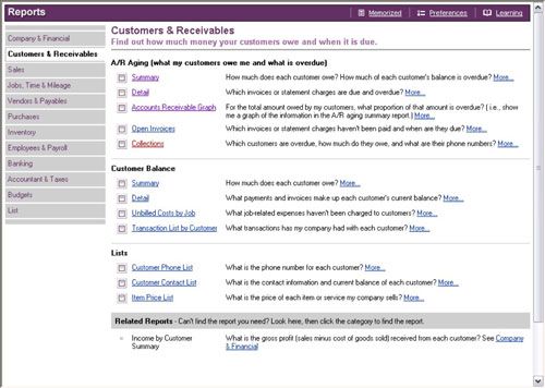 Dans QuickBooks, vous pouvez exécuter une série de rapports qui résument les comptes clients.