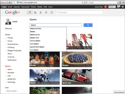 La page de recherche Sparks dans Google+.