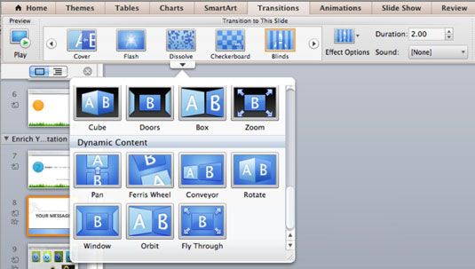 Photographie - Choisir transitions des diapositives PowerPoint dans Office 2011 pour Mac