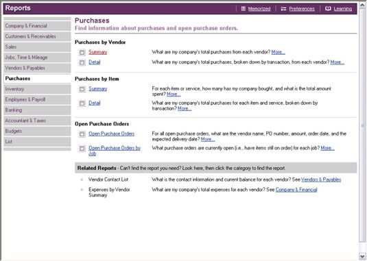 Utilisation de QuickBooks, vous pouvez produire des rapports montrant votre société's cash disbursements by vendor