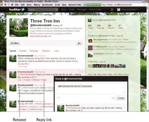 Le flux de tweets pour Three Tree Inn comprend une réponse et un retweet. [Crédit: Gracieuseté de Three Tree