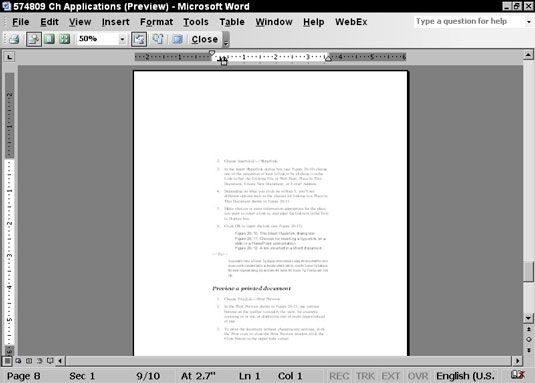 Photographie - Affichage d'un document dans l'aperçu avant impression en utilisant Windows XP