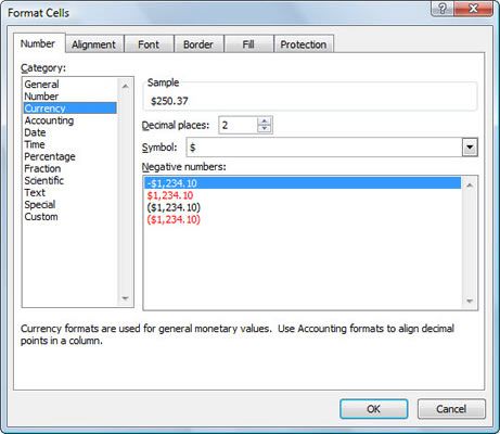 Utilisez la boîte de dialogue Format de cellule pour appliquer devises et comptables formats.