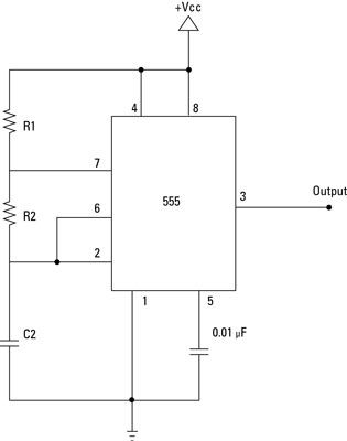 Photographie - Composants électroniques: calculer le cycle de service d'un 555 circuit astable