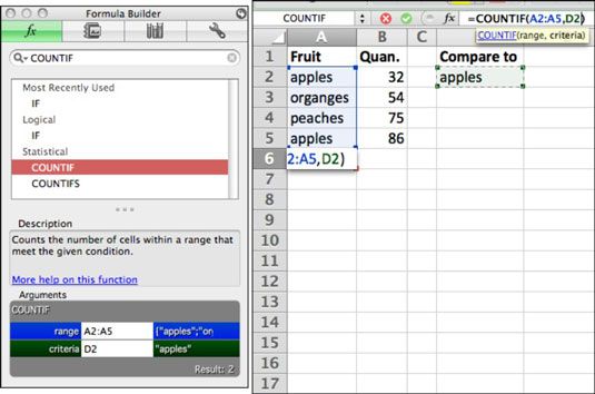 Photographie - Excel 2011 pour Mac: créer des formules avec la formule constructeur