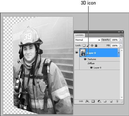 Création d'un calque 3D dans Photoshop CS5.
