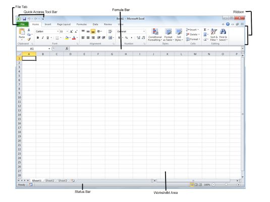 La fenêtre Excel 2010 du programme qui apparaît lorsque vous démarrez le programme.
