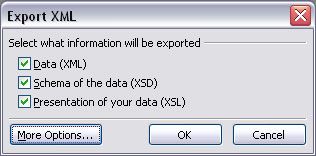 Exportation accès données de 2003 à xml