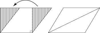 Faire un parallélogramme dans un rectangle (à gauche) ou deux triangles (à droite) pour trouver sa zone.
