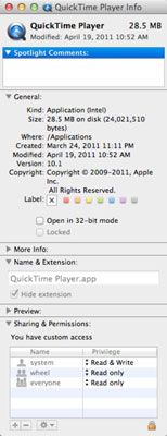 Photographie - Trouver des données d'icône dans la fenêtre d'informations dans Mac OS X Lion