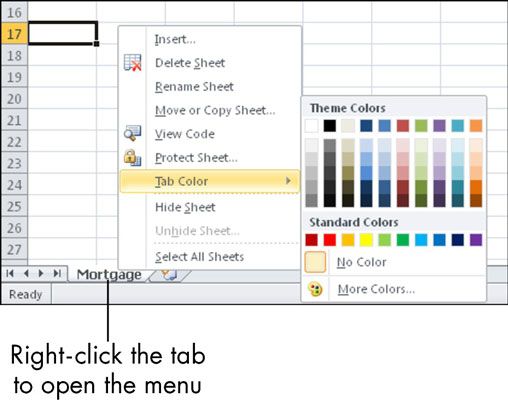 Photographie - Pour les personnes âgées: la façon d'attribuer une couleur à un onglet de la feuille Excel