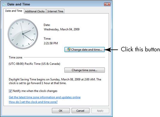 Photographie - Pour les aînés: définir la date et l'heure dans Windows 7