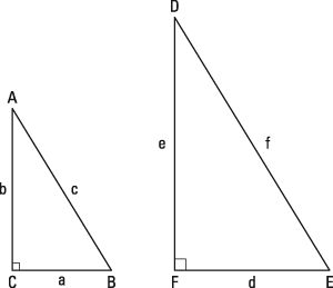 Deux triangles rectangles semblables.