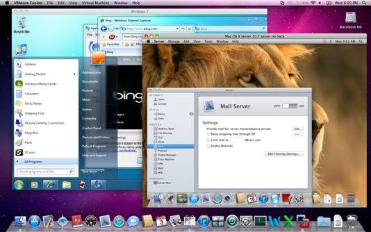 Windows 7 et Lion Server exécutant des machines virtuelles dans Snow Leopard.