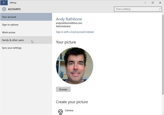 Photographie - Comment ajouter un compte de la famille dans Windows 10