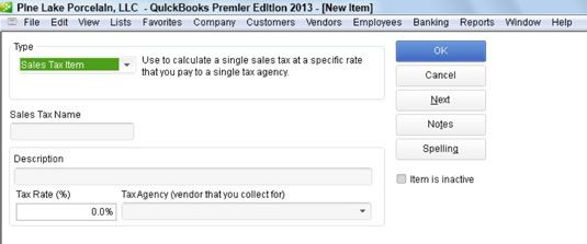Photographie - Comment ajouter un élément ou un groupe de la taxe de vente à la liste de l'article dans QuickBooks 2013