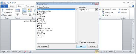 Photographie - Comment faire pour ajouter la date et l'heure à un mot 2010 Document