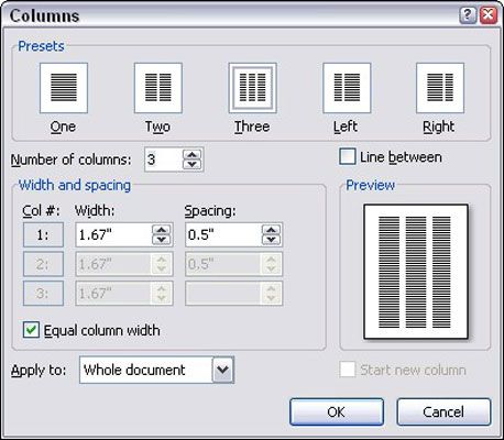 Photographie - Comment ajuster les colonnes en utilisant la boîte de dialogue des colonnes dans Word 2007