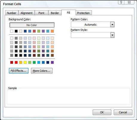 Sélectionnez un nouveau modèle pour une sélection de cellule sur l'onglet Remplissage de la boîte de dialogue Format de cellule.