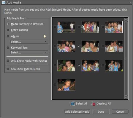 La boîte de dialogue Add Media offre un certain nombre d'options pour l'exportation des photos.