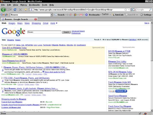 Une capture d'écran des annonces Google.