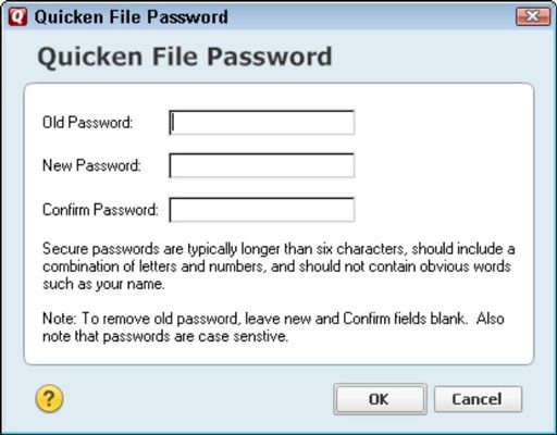 Photographie - Comment changer un mot de passe du fichier dans Quicken 2,012