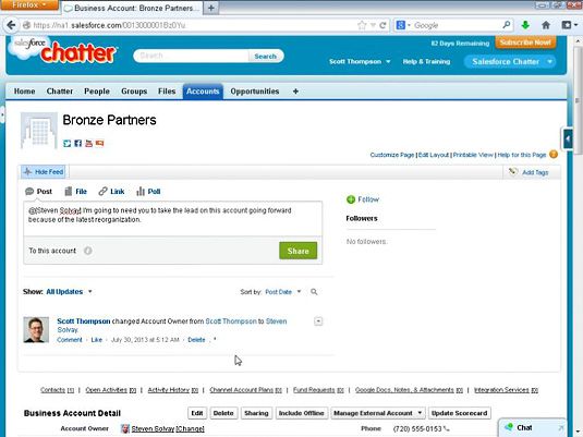 Ajout Chatter commentaires à un compte client fiche Salesforce.com.
