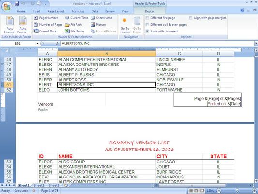 Avec Excel 2007, vous pouvez créer un en-tête personnalisé ou pied de page dans la feuille de calcul.