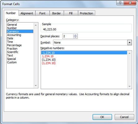 Utilisez la boîte de dialogue Format de cellule pour appliquer devises et comptables formats.