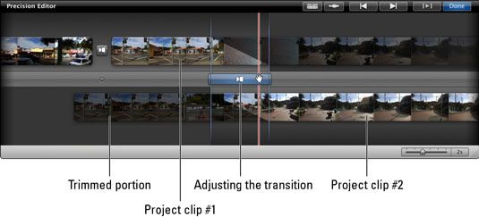Ajustez la transition entre deux clips de projets plus précisément en utilisant l'Éditeur de précision.