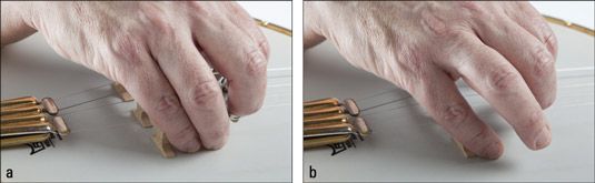 Ancrage de la main la cueillette avec (a) la bague au doigt et le petit doigt donne plus de stabilité que usin
