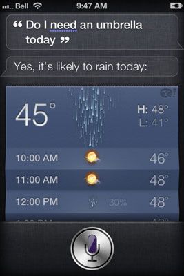 Demander à Siri si vous avez besoin d'un parapluie (ou dire,