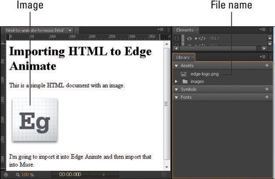 Voici l'icône d'origine Edge Animate été importé comme un atout dans le panneau Bibliothèque.