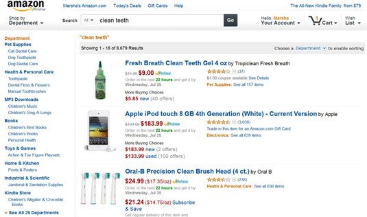 Amazon a plus de 30 catégories qui stockent des éléments liés à nettoyer les dents.