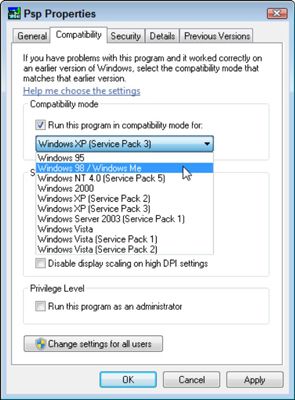 Le mode de compatibilité vous permet de pousser les programmes en pensant qu'ils're running on older Windows ver