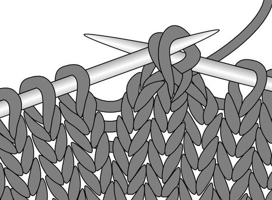Pour une diminution verticale, utilisez l'aiguille de LH à apporter à la fois glissé mailles ensemble sur tricoté