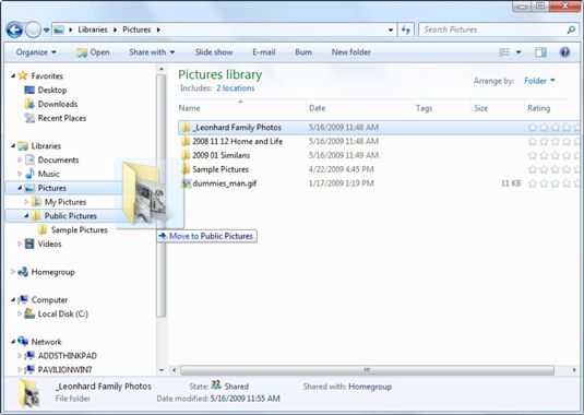 Photographie - Comment déplacer un fichier ou un dossier à partir d'une bibliothèque dans le dossier public dans Windows 7