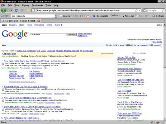 Une page de résultats de recherche Google montrant des résultats personnalisés.